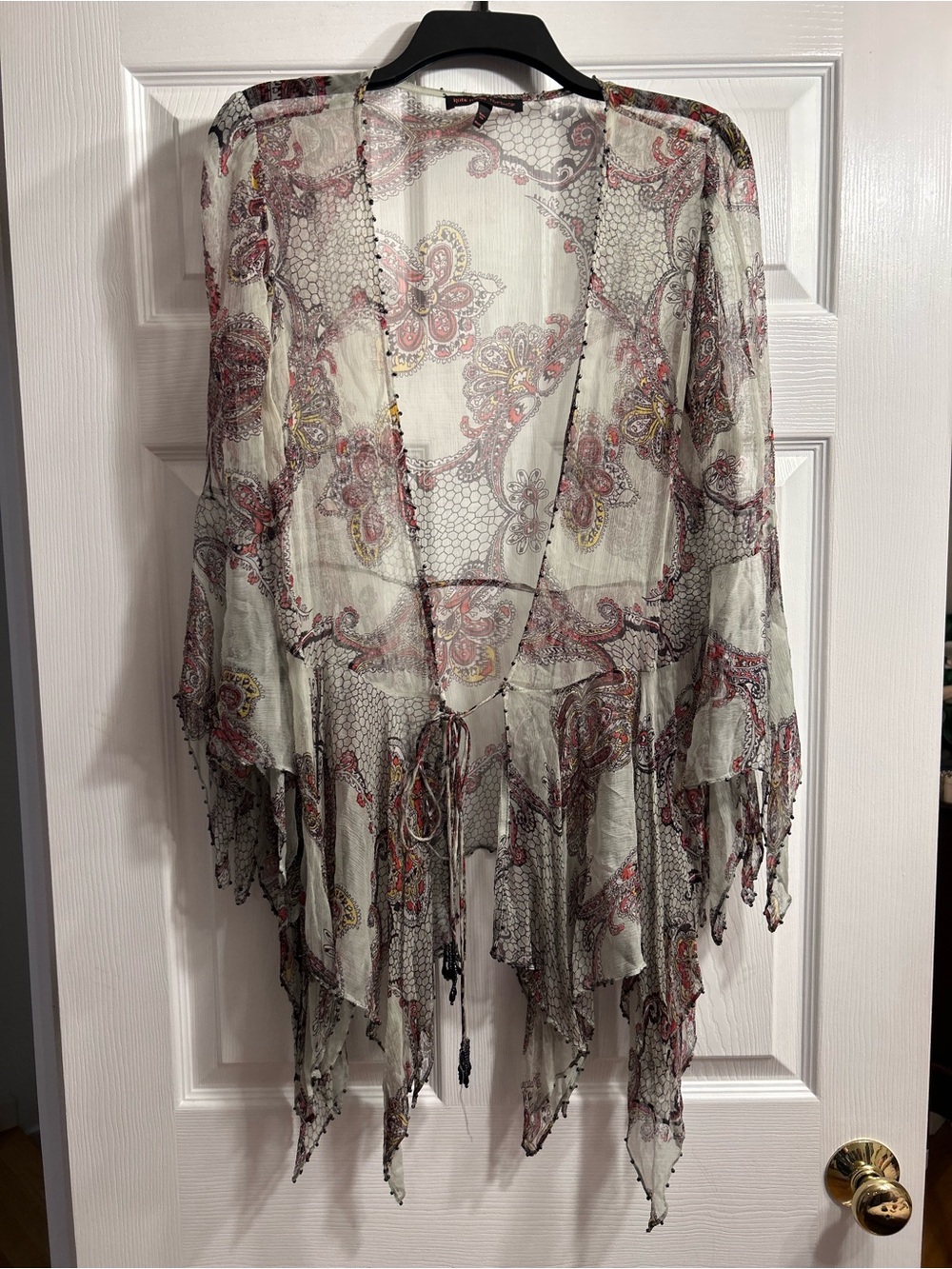 Topshop Kate Moss Sheer Paisley Print Beaded Kimono in Pink and Gray